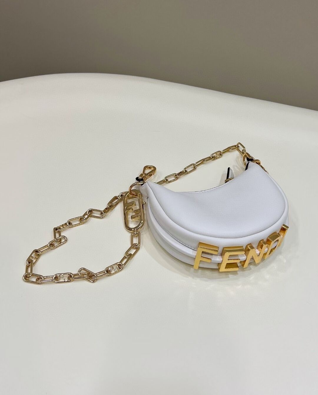 Fendi Nano Fendigraphy White leather charm 7AS089A