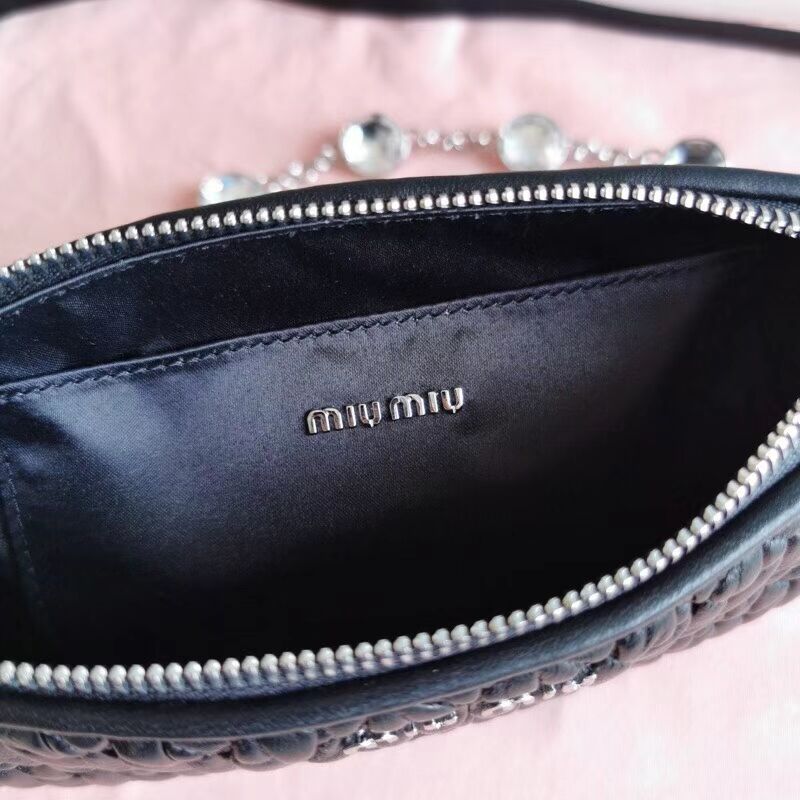 miu miu Matelasse Nappa Leather Shoulder Bag 6BH225 black