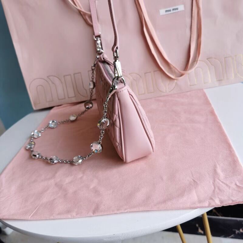 miu miu Matelasse Nappa Leather Shoulder Bag 6BH225 pink