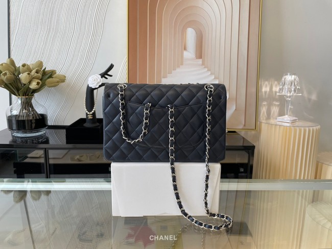 Chanel classic handbag Lambskin&silver Metal 01112 black