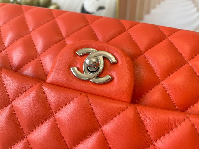 Chanel classic handbag Lambskin&silver Metal 01112 orange