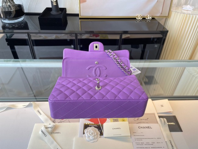 Chanel classic handbag Lambskin&silver Metal 01112 purple