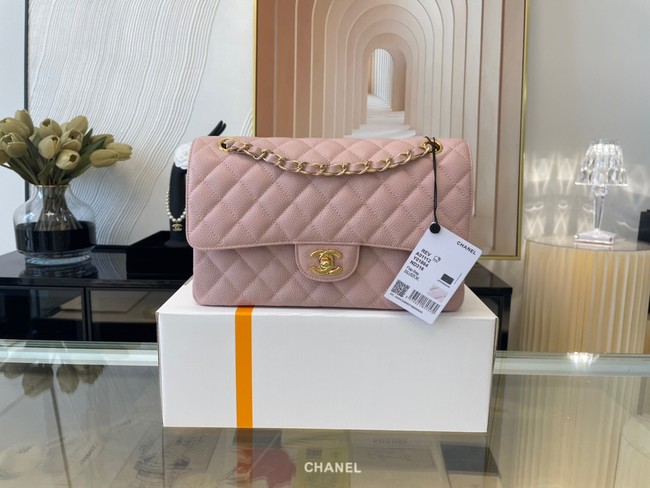 Chanel classic handbag Grained Calfskin gold-Tone Metal 01112 Cherry Blossom powder