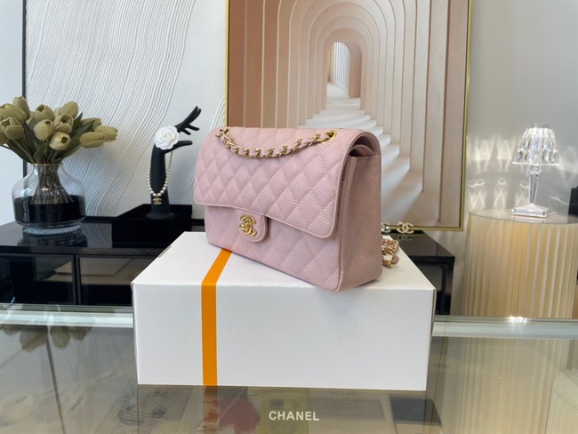 Chanel classic handbag Grained Calfskin gold-Tone Metal 01112 Cherry Blossom powder