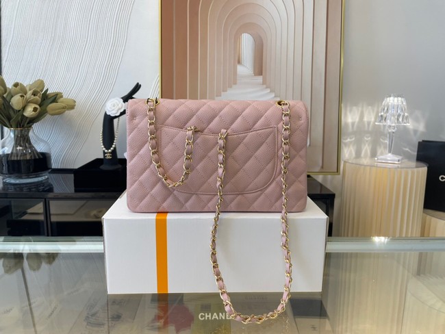 Chanel classic handbag Grained Calfskin gold-Tone Metal 01112 Cherry Blossom powder