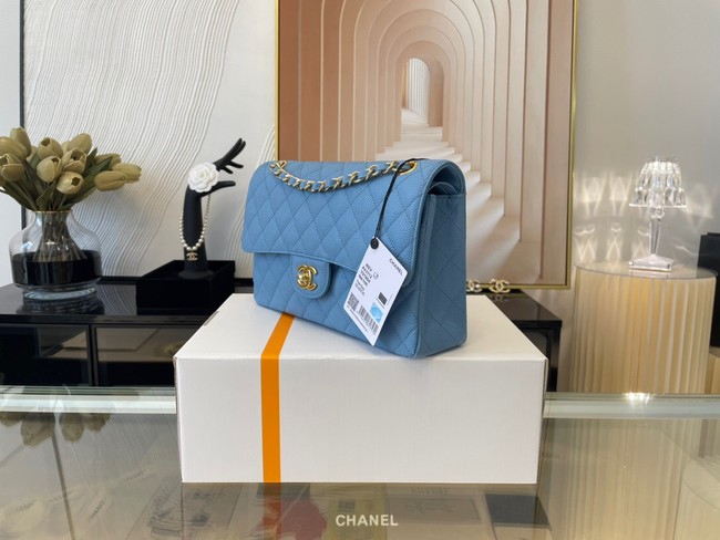 Chanel classic handbag Grained Calfskin&gold Metal 01112 sky blue