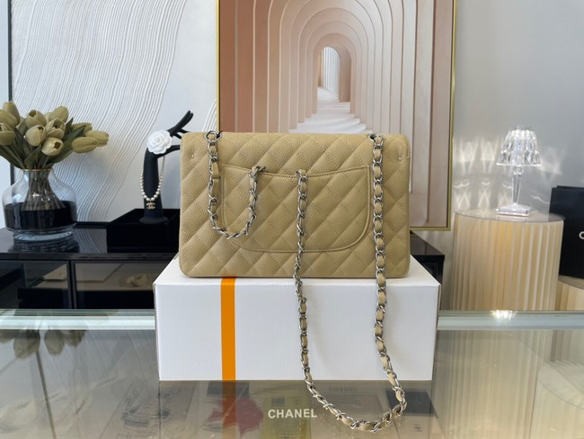 Chanel classic handbag Grained Calfskin&silver Metal 01112 apricot