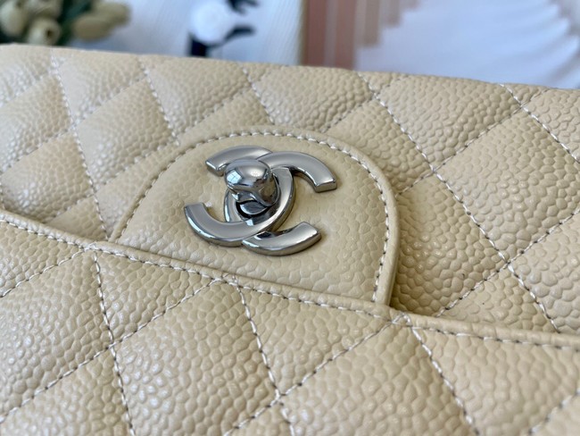 Chanel classic handbag Grained Calfskin&silver Metal 01112 apricot