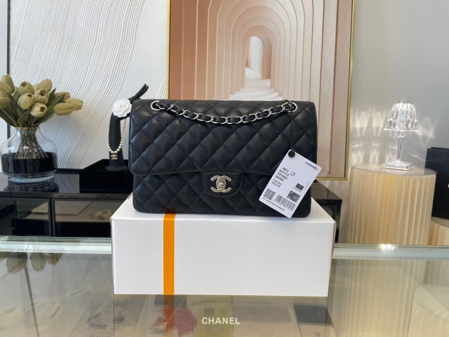 Chanel classic handbag Grained Calfskin&silver Metal 01112 black