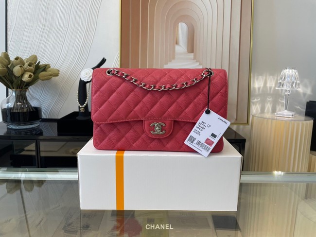 Chanel classic handbag Grained Calfskin&silver Metal 01112 red