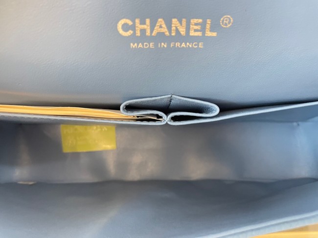 Chanel classic handbag Grained Calfskin&silver Metal 01112 sky blue