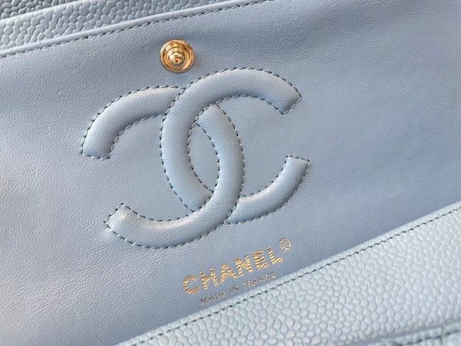 Chanel classic handbag Grained Calfskin&silver Metal 01112 sky blue