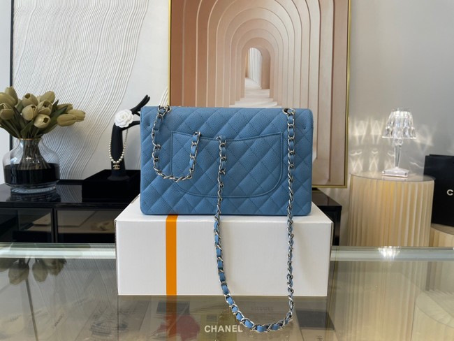 Chanel classic handbag Grained Calfskin&silver Metal 01112 sky blue