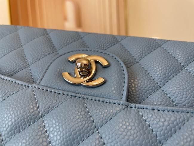 Chanel classic handbag Grained Calfskin&silver Metal 01112 sky blue