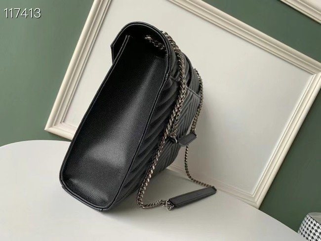 SAINT LAURENT ENVELOPE LARGE BAG IN MIX MATELASSE GRAIN DE POUDRE EMBOSSED LEATHER 600166B BLACK