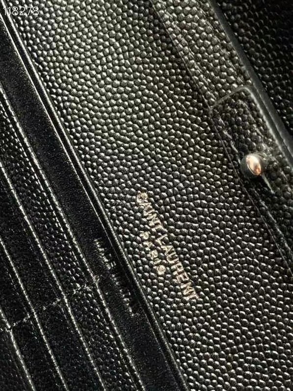 SAINT LAURENT MONOGRAM CHAIN WALLET IN MIX MATELASSE GRAIN DE POUDRE EMBOSSED LEATHER 620280 BLACK&SILVER