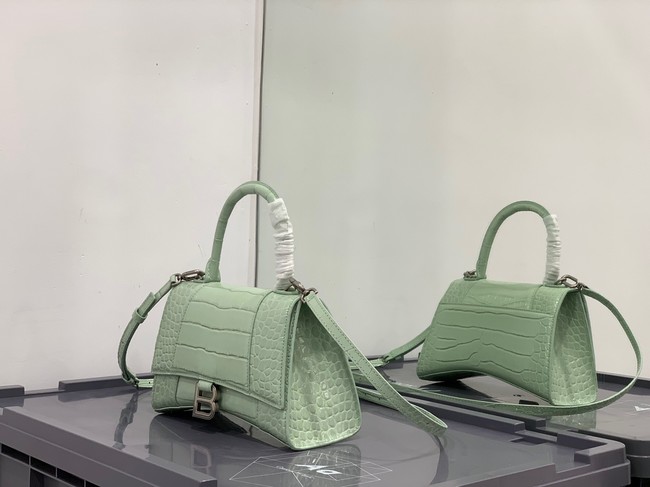 Balenciaga HOURGLASS SMALL TOP HANDLE BAG crocodile embossed calfskin B108895E light green