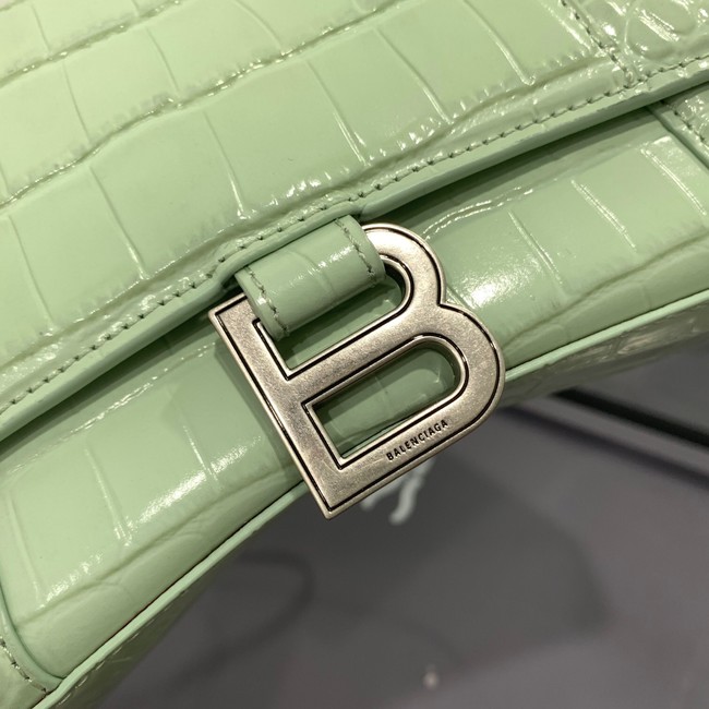 Balenciaga HOURGLASS SMALL TOP HANDLE BAG crocodile embossed calfskin B108895E light green