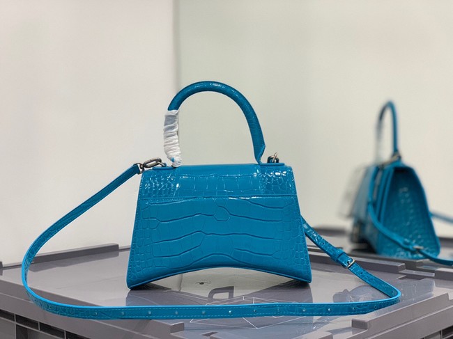 Balenciaga HOURGLASS SMALL TOP HANDLE BAG crocodile embossed calfskin B108895E sky blue