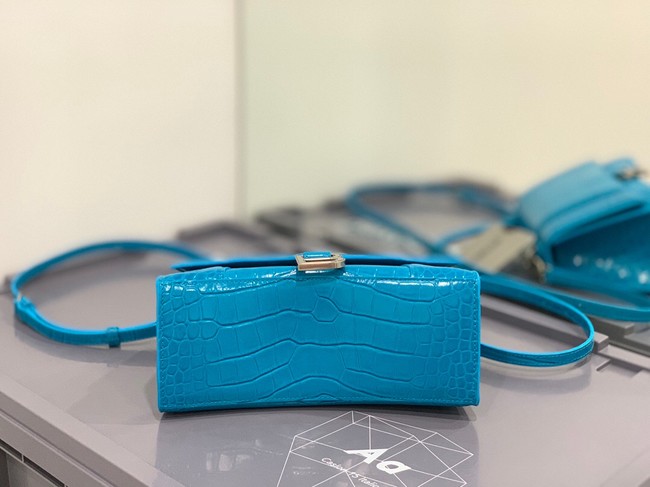 Balenciaga HOURGLASS SMALL TOP HANDLE BAG crocodile embossed calfskin B108895E sky blue