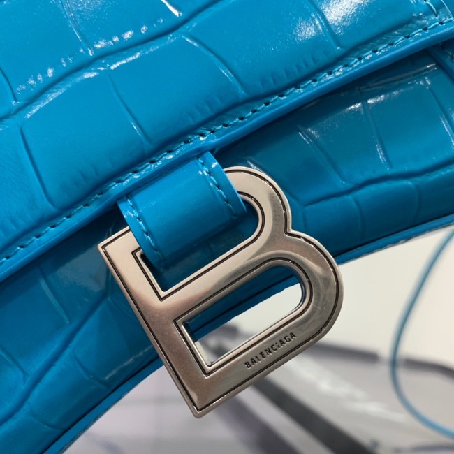 Balenciaga HOURGLASS SMALL TOP HANDLE BAG crocodile embossed calfskin B108895E sky blue