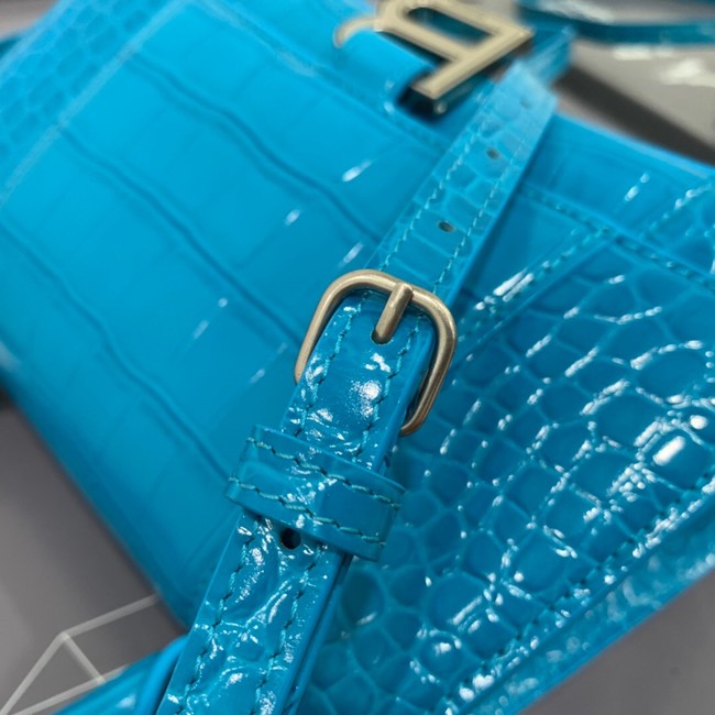 Balenciaga HOURGLASS SMALL TOP HANDLE BAG crocodile embossed calfskin B108895E sky blue