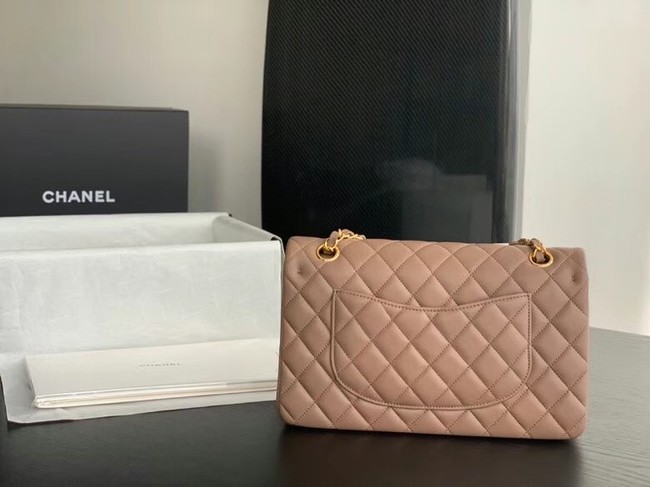 CHANEL Classic Handbag Lambskin Taupe 01112 & gold-Tone Metal