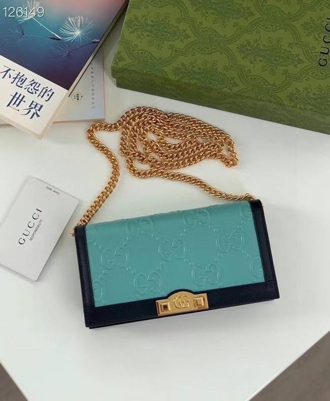 Gucci GG wallet with chain 676155 Light blue