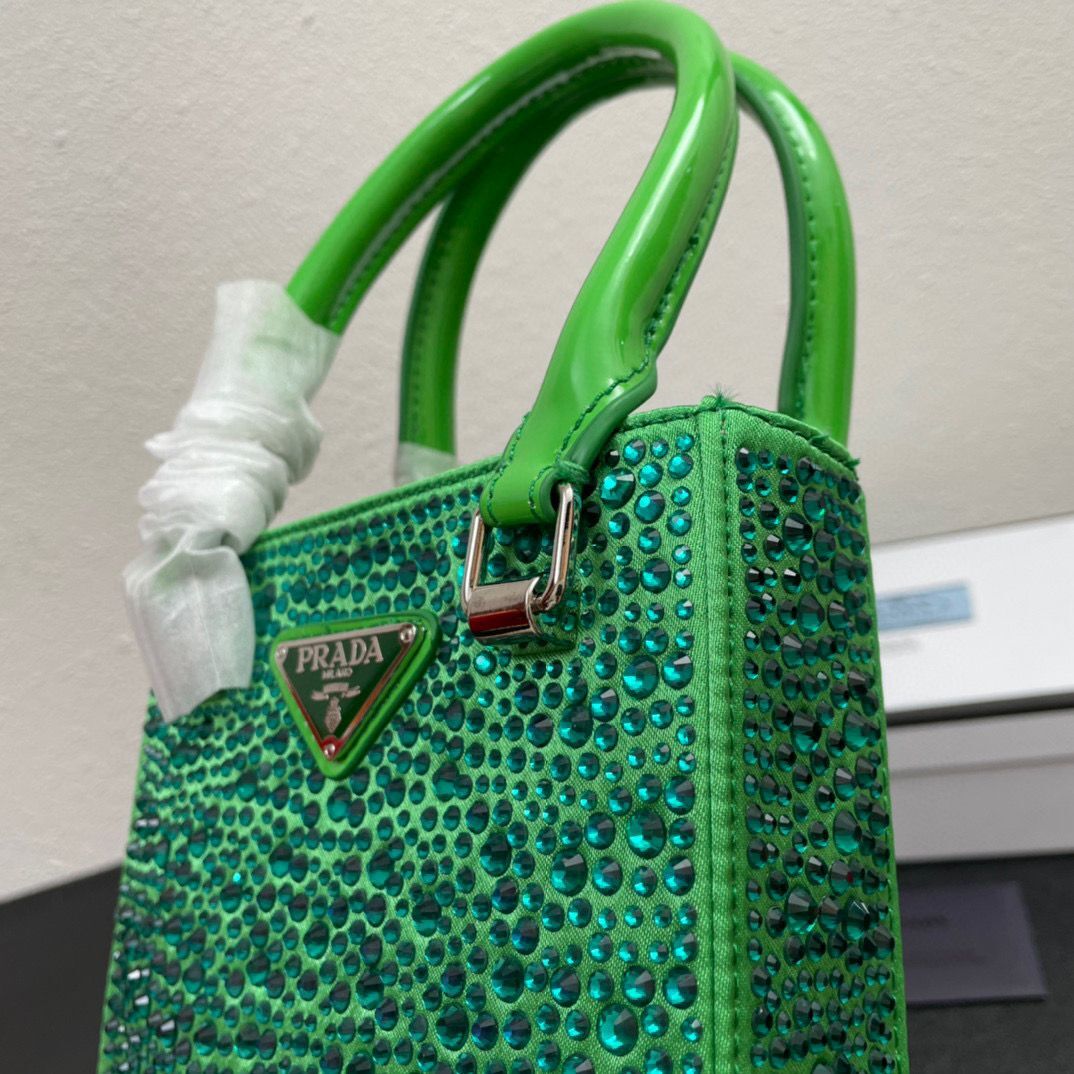 Prada leather small-bag with artificial crystals tote 1BC331 Green