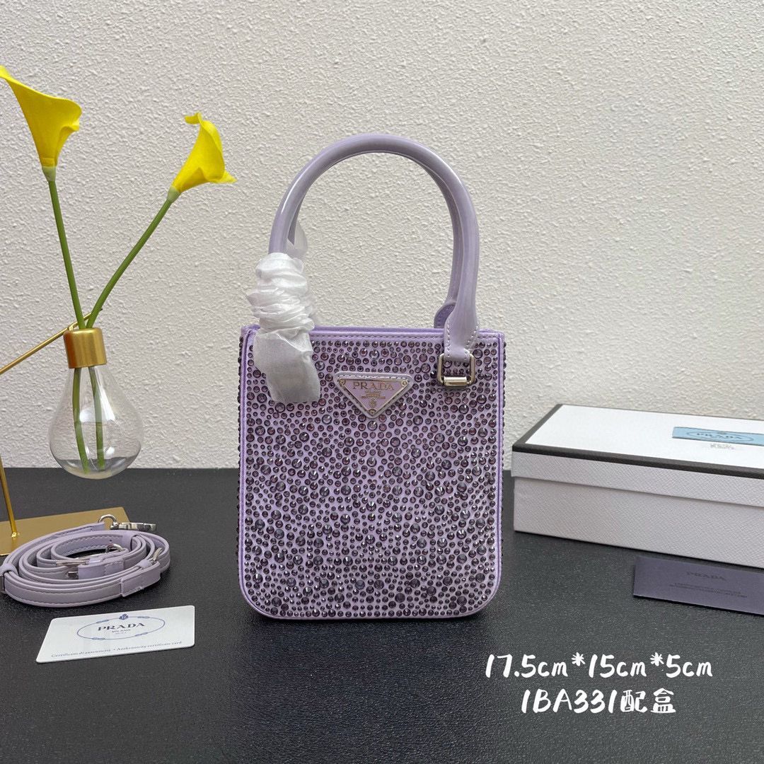 Prada leather small-bag with artificial crystals tote 1BC331 Purple