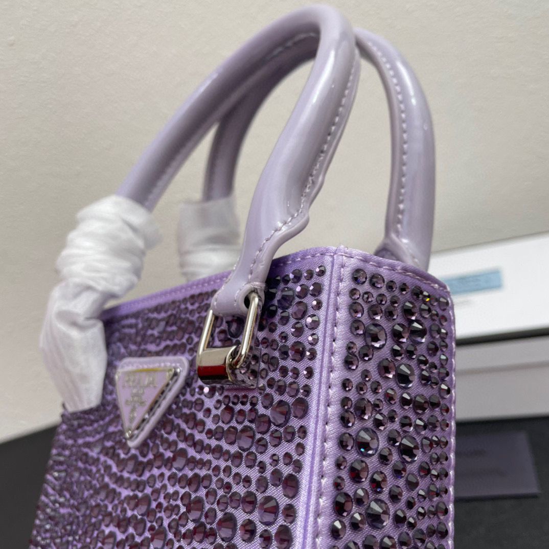 Prada leather small-bag with artificial crystals tote 1BC331 Purple