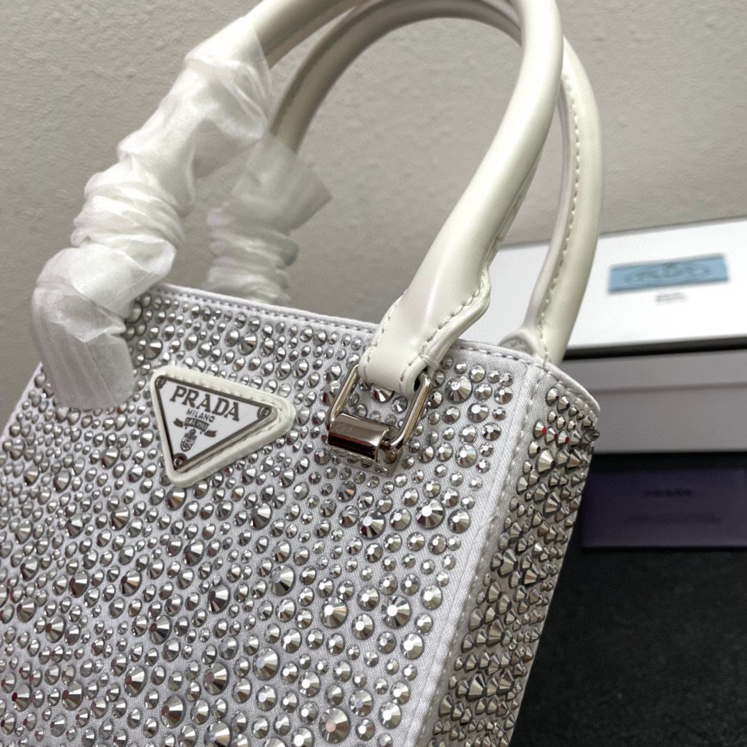 Prada leather small-bag with artificial crystals tote 1BC331 White