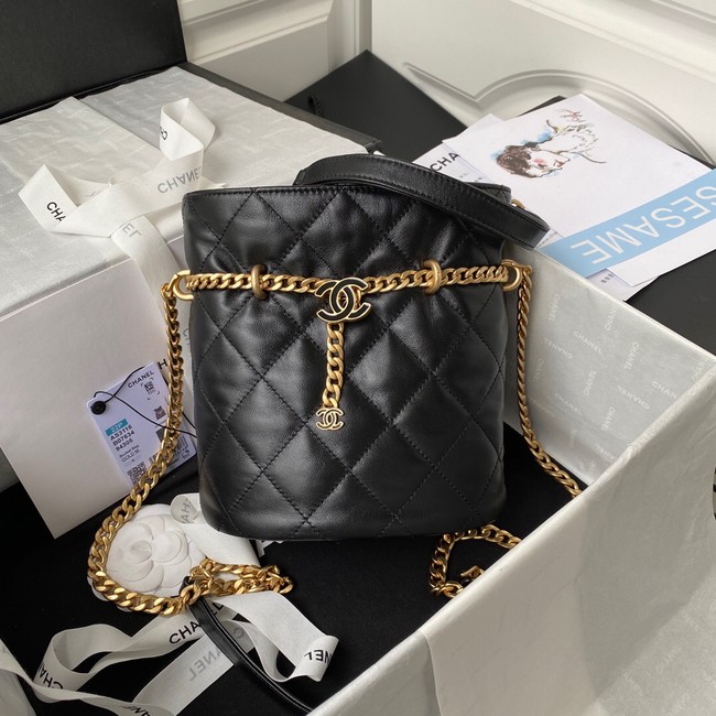 Chanel Drawstring Bag & Gold Metal AS3116 black