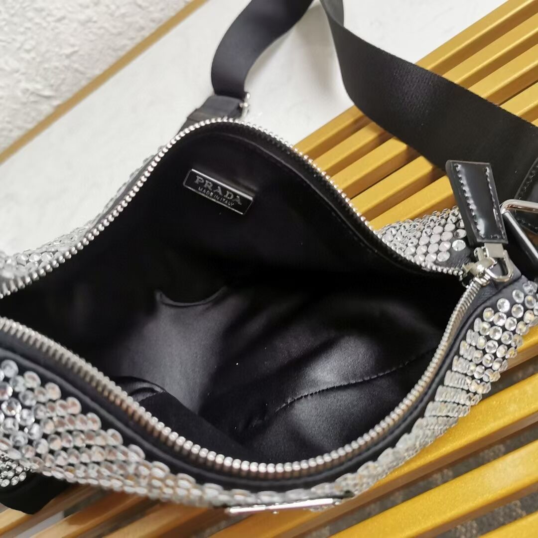 Prada with artificial crystals shoulder bag 1AH190 black