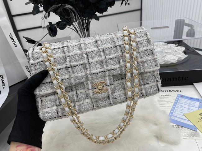 CHANEL Tweed Braided Sheepskin & Gold-Tone Metal AS01112-1 gray