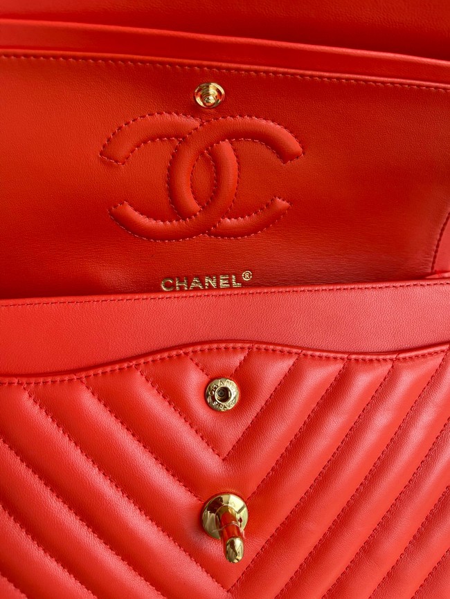 Chanel classic handbag Lambskin & gold Metal V01112 orange