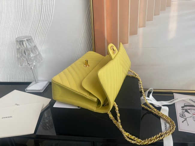 Chanel classic handbag Lambskin & gold Metal V01112 yellow