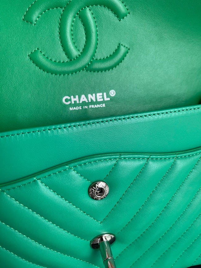 Chanel classic handbag Lambskin & silver Metal V01112 green