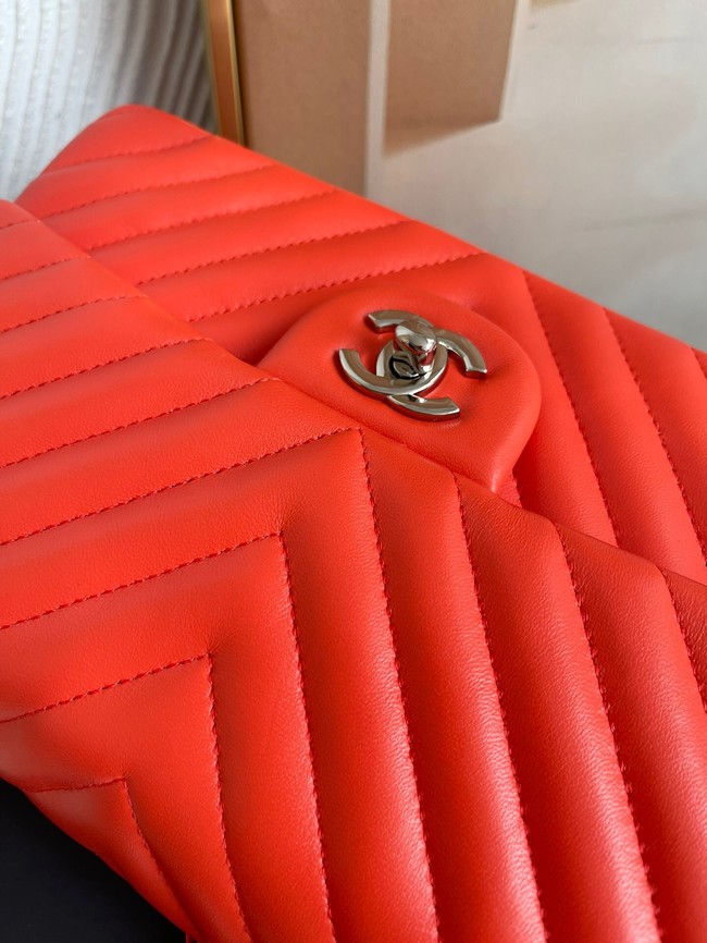 Chanel classic handbag Lambskin & silver  Metal V01112 orange