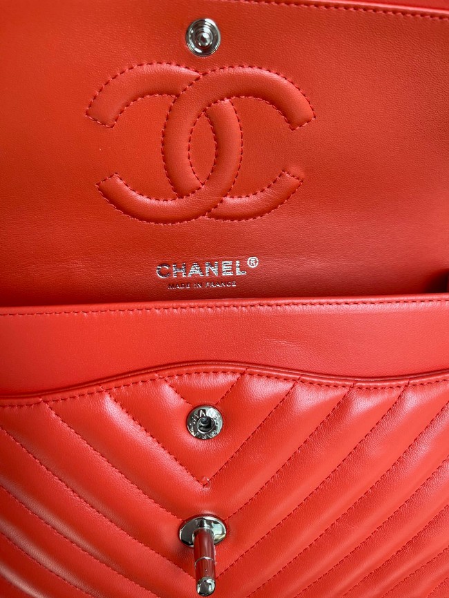 Chanel classic handbag Lambskin & silver  Metal V01112 orange