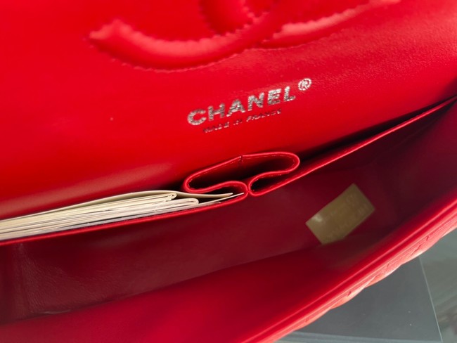 Chanel classic handbag Lambskin & silver Metal V01112 red