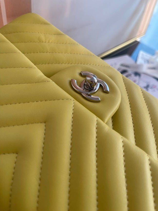 Chanel classic handbag Lambskin & silver Metal V01112 yellow