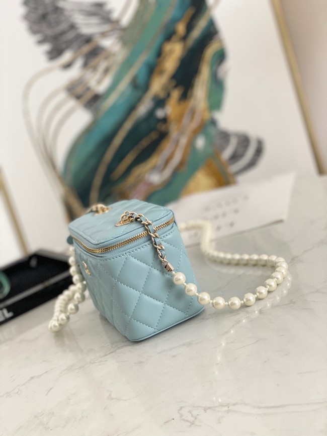 Chanel mini Shoulder Bag Lambskin Imitation Pearls & Gold-Tone Metal AS91192 light blue