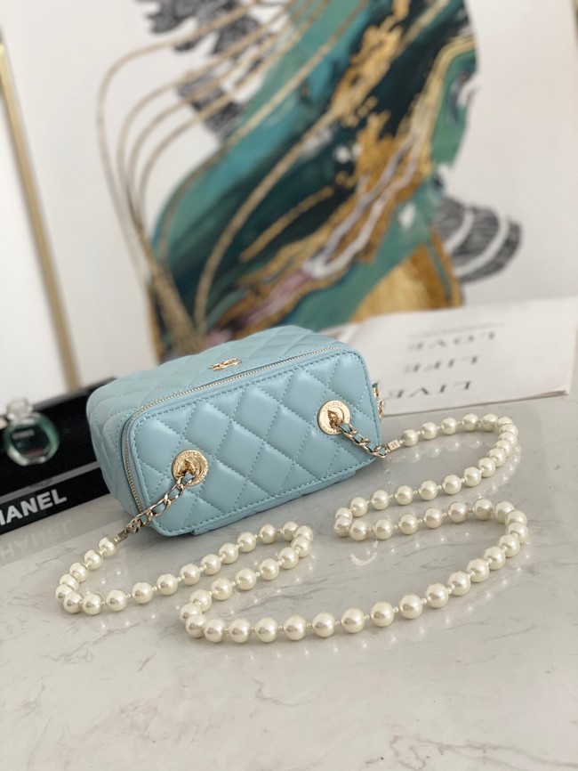 Chanel mini Shoulder Bag Lambskin Imitation Pearls & Gold-Tone Metal AS91192 light blue