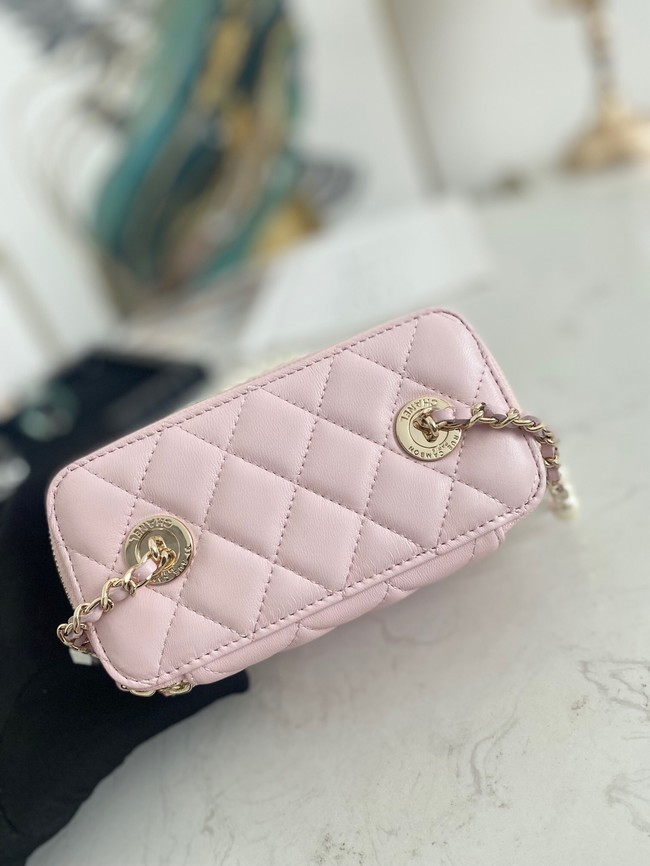 Chanel mini Shoulder Bag Lambskin Imitation Pearls & Gold-Tone Metal AS91192 pink