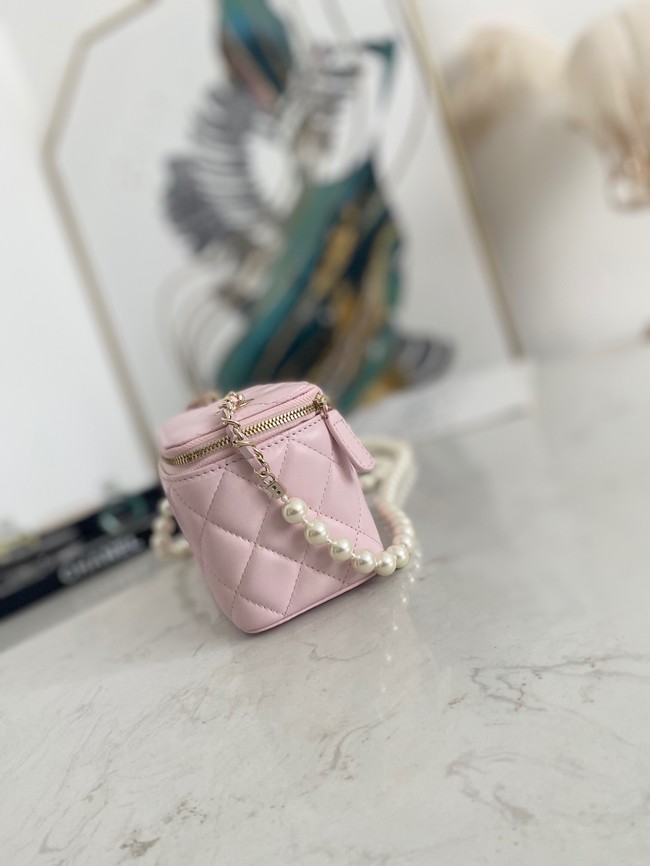 Chanel mini Shoulder Bag Lambskin Imitation Pearls & Gold-Tone Metal AS91192 pink