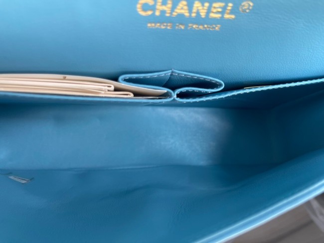 Chanel classic handbag Lambskin & gold Metal V01112 sky blue