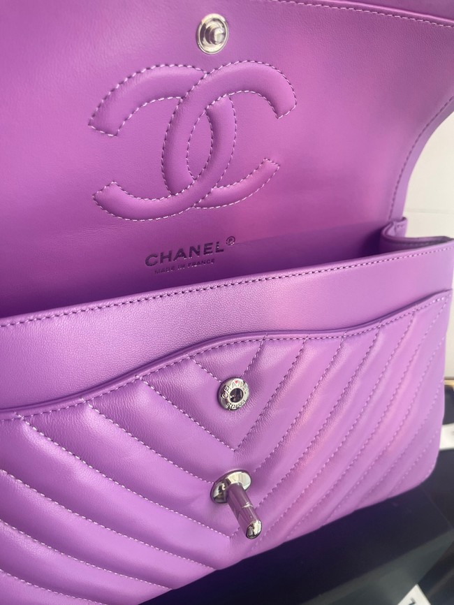 Chanel classic handbag Lambskin & silver Metal V01112 purple