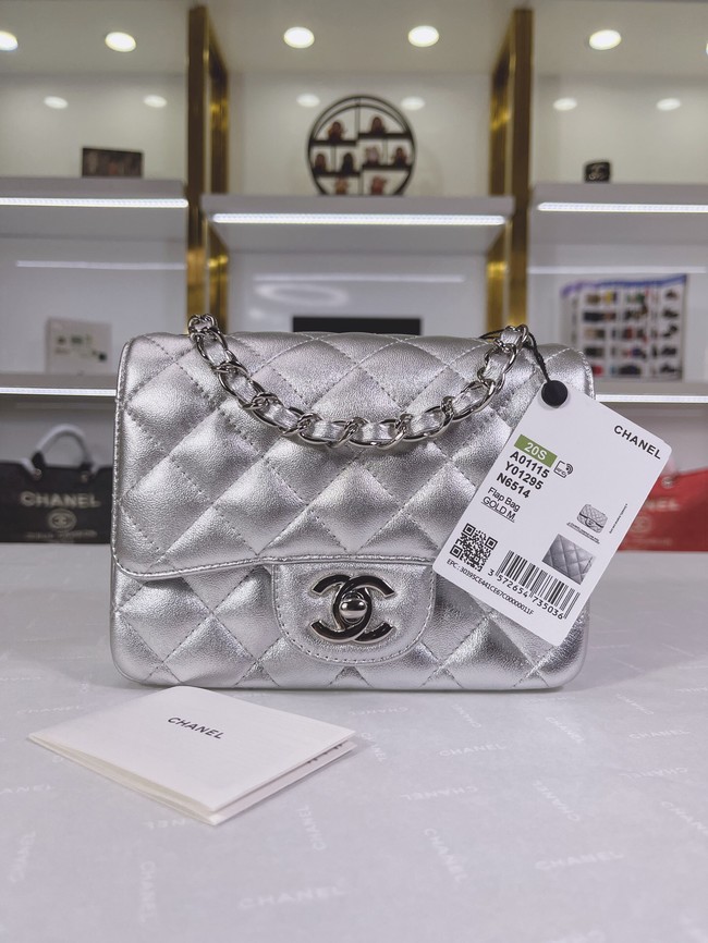 Chanel Flap Lambskin Shoulder Bag A01115 silver