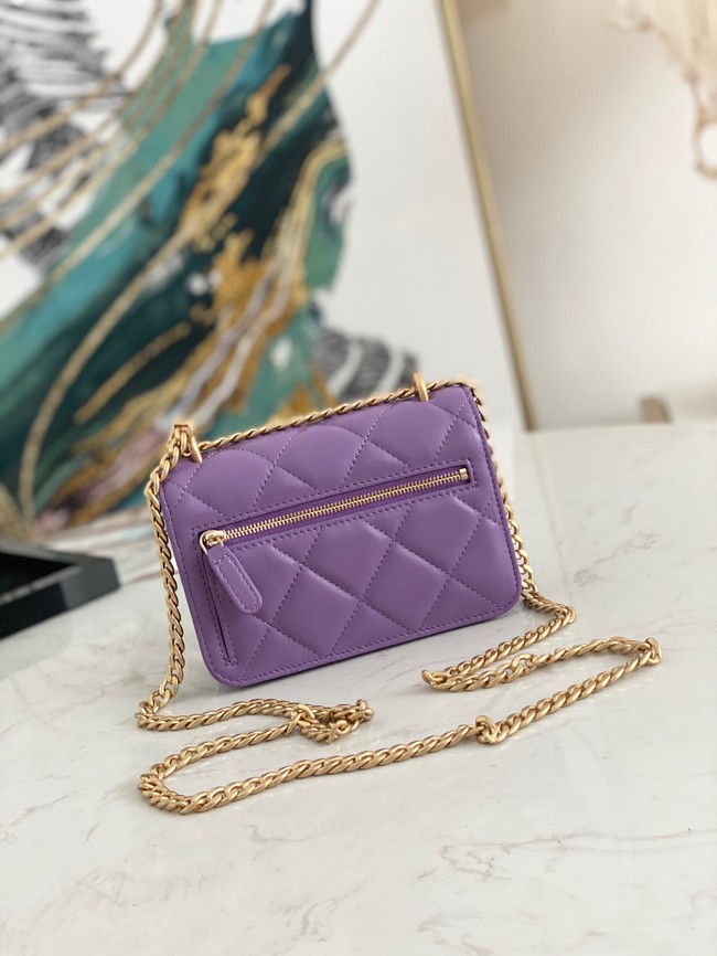 Chanel Flap Lambskin small Shoulder Bag 81185 purple